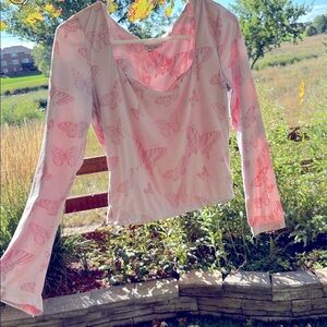 Pink Butterfly Print Long Sleeve Top